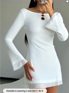 White Long-Sleeve Boatneck Mini Dress Princess Polly NWT